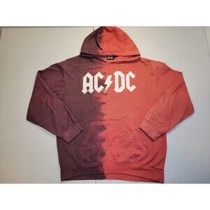 Rare AC/DC‎ Dark Light Split Red Hoodie Mens Size Large Metal Rock Band Dye